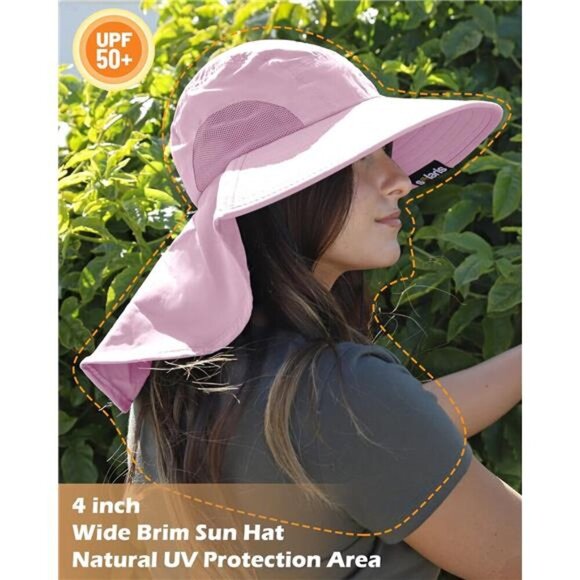Womens Hiking Hat Wide Brim Hat with Large Neck Flap UPF 50+ Sun Protection Hats - Picture 4 of 7